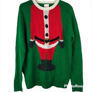 Santa Sweater Long Sleeve Christmas Santa Body Sweater Green Unisex Size Small